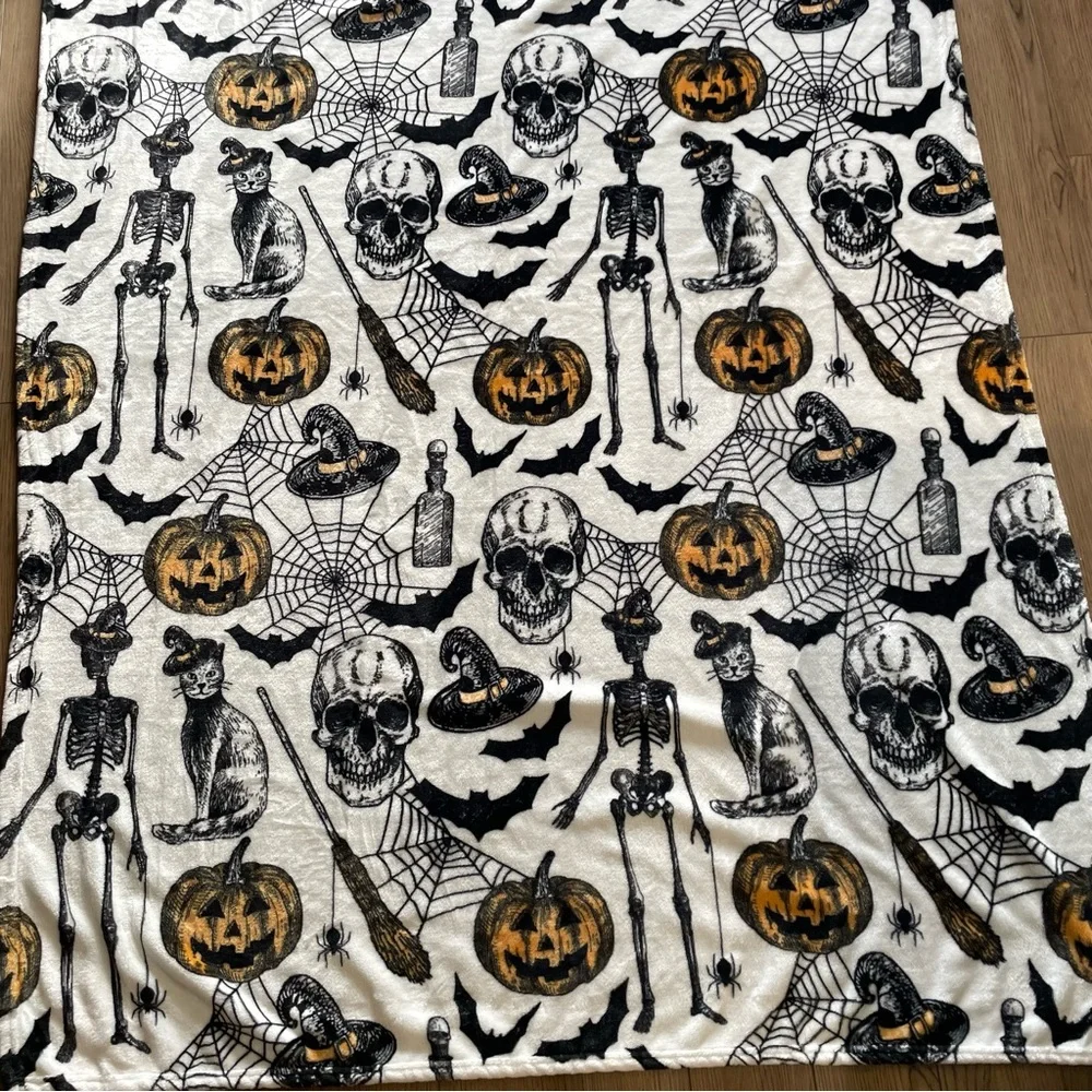Halloween Skeleton Pumpkin Bat Cat Throw‎ Blanket 47x70